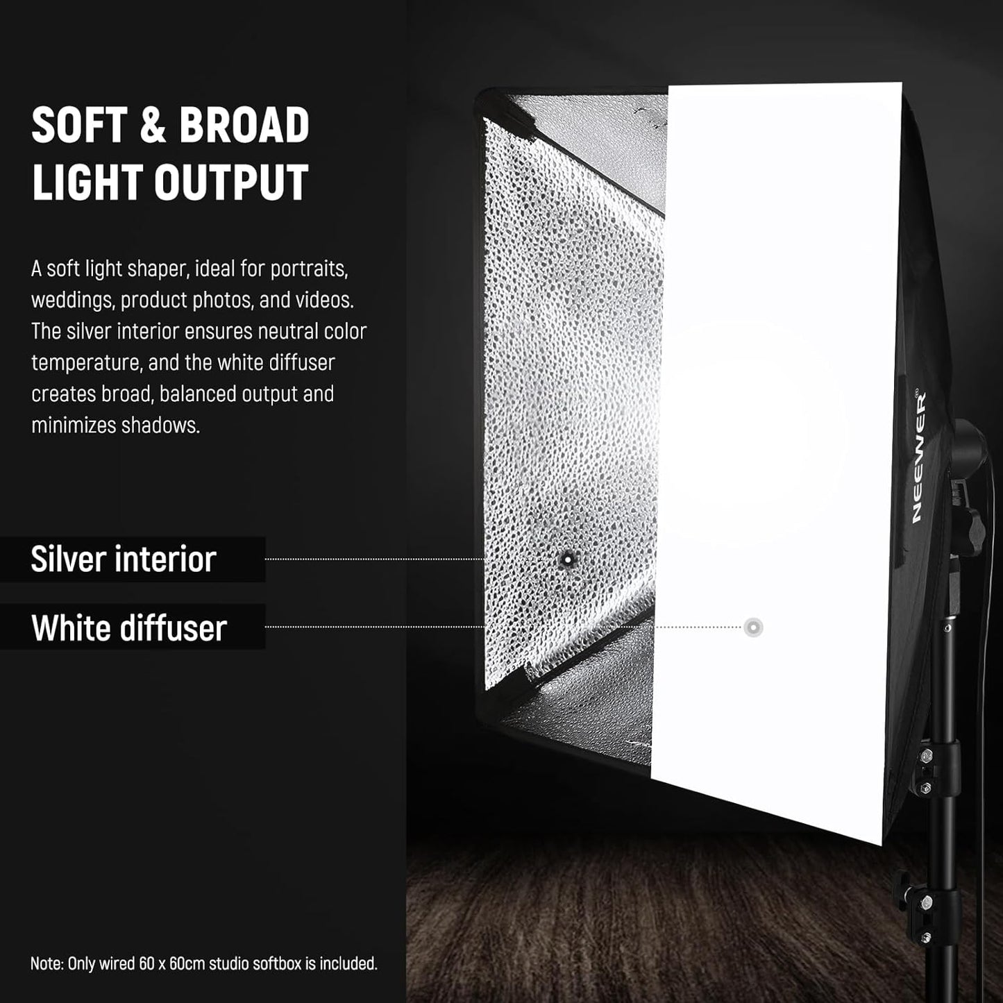 Neewer 10102625 24x24" Softbox with E26 Socket for Studio Lighting