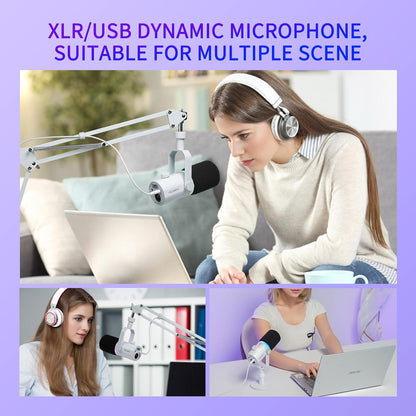 FEELWORLD PM1 XLR USB Dynamic Microphone Boom Arm White