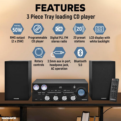 Magnavox MM451 3-Piece Bluetooth CD Shelf System