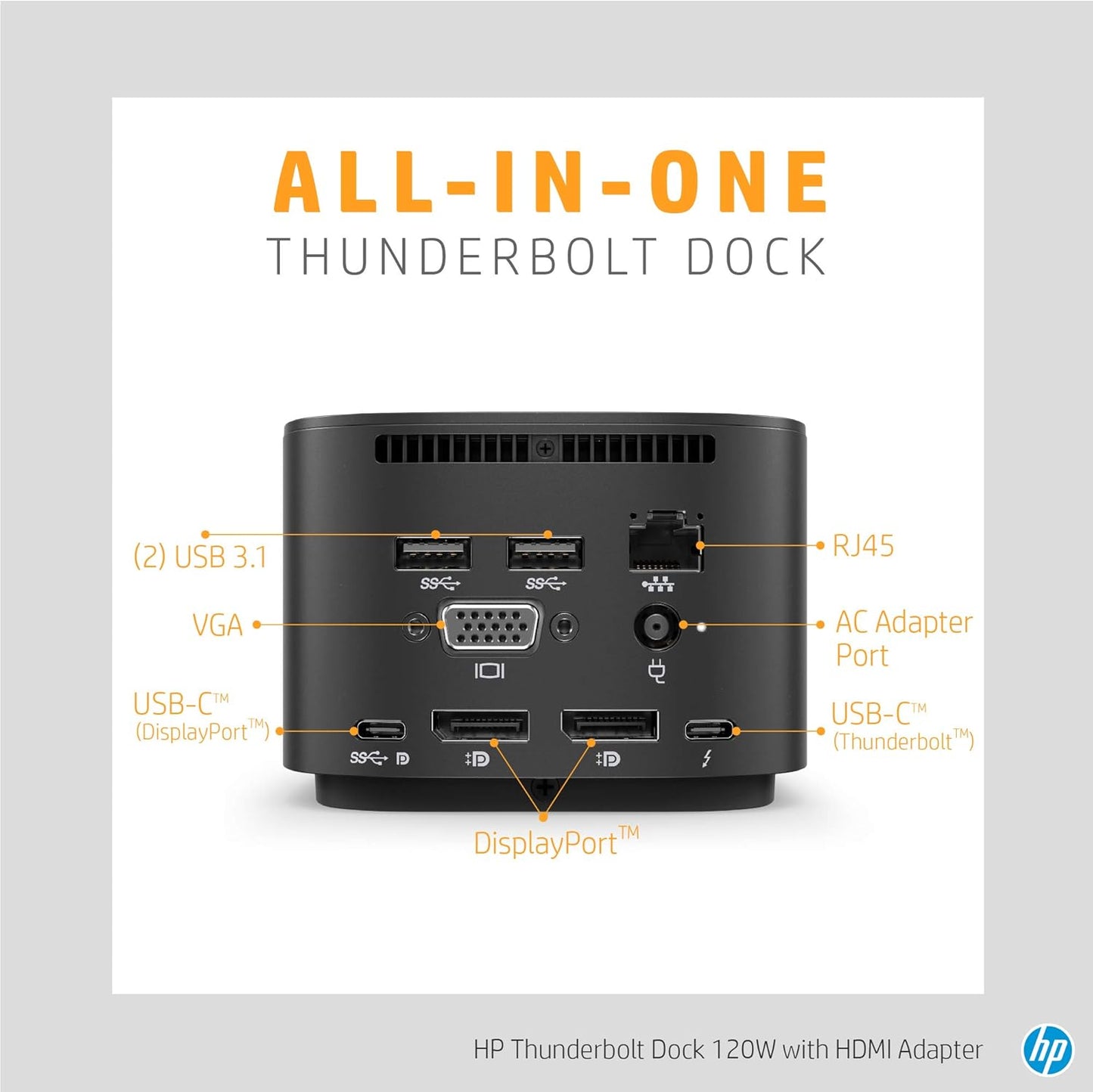 HP 6HP48AA#ABL Thunderbolt USB-C Dock 120W with HDMI Adapter