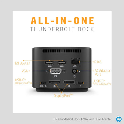 HP 6HP48AA#ABL Thunderbolt USB-C Dock 120W with HDMI Adapter