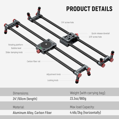 Neewer CS2M 24" Carbon Fiber Camera Slider with Ball Head