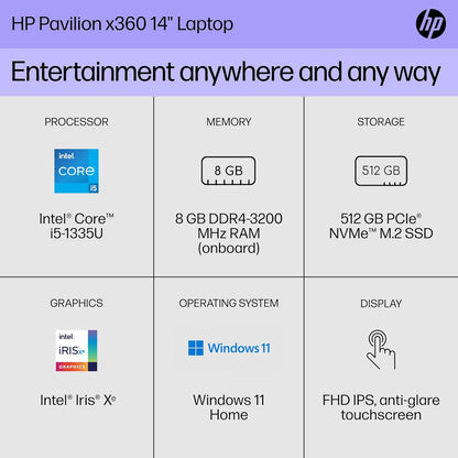 HP A1YM8UA#ABA Pavilion x360 14" Touchscreen Laptop i5 512GB SSD