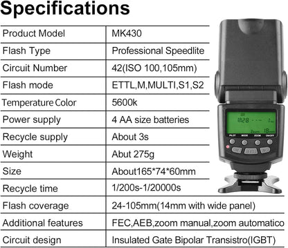 Meike MK430C E-TTL Speedlite Flash for Canon EOS