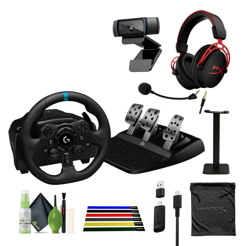 Logitech G923 Racing Wheel + C920x Webcam + HyperX Headset Bundle — main product image