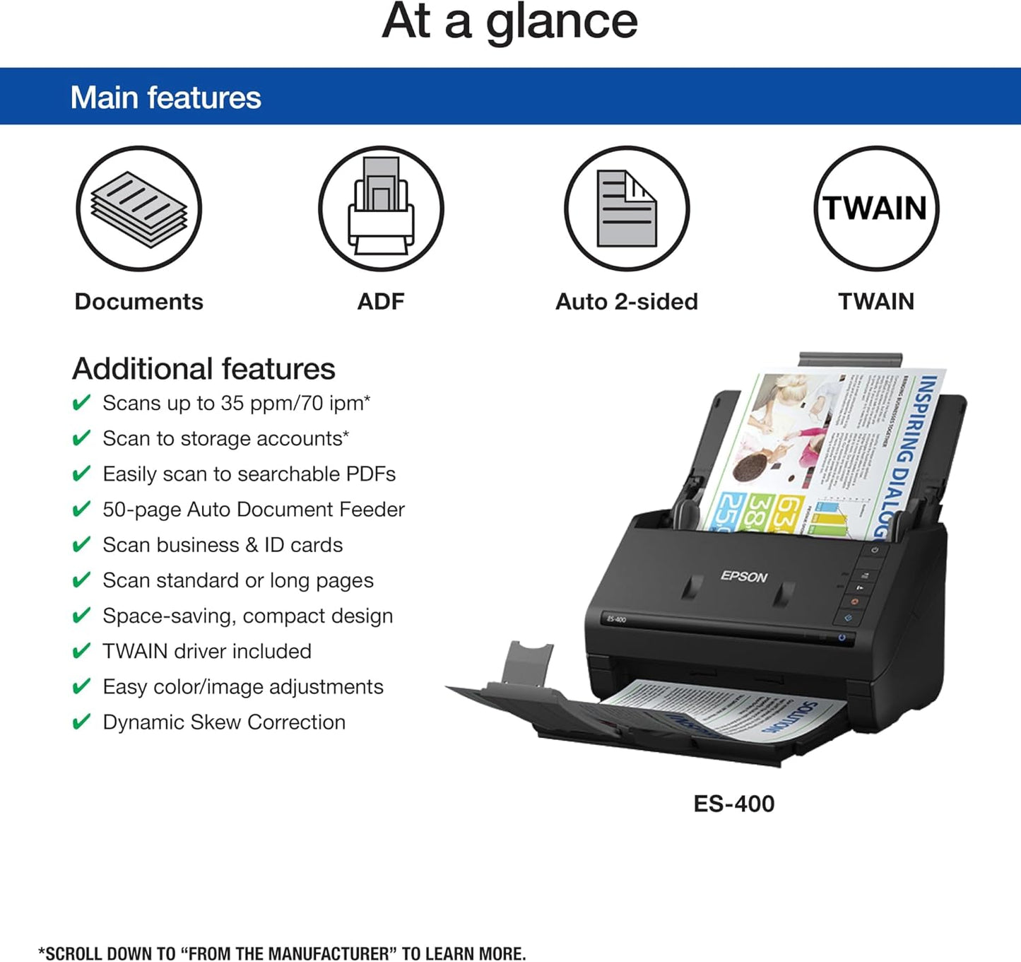 Epson WorkForce ES-400 Color Duplex Document Scanner ADF