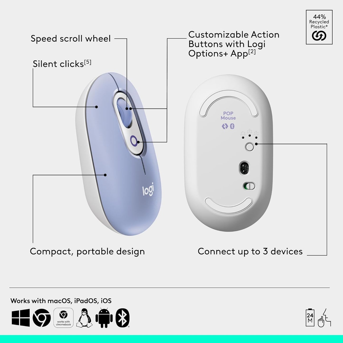 Logitech 920-013043 POP ICON Combo Bluetooth Keyboard & Mouse - Lilac