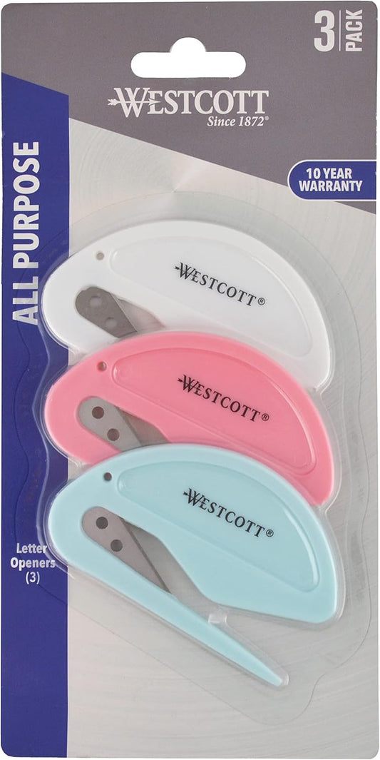 Westcott 00501 All Purpose Compact Letter Opener 3pk