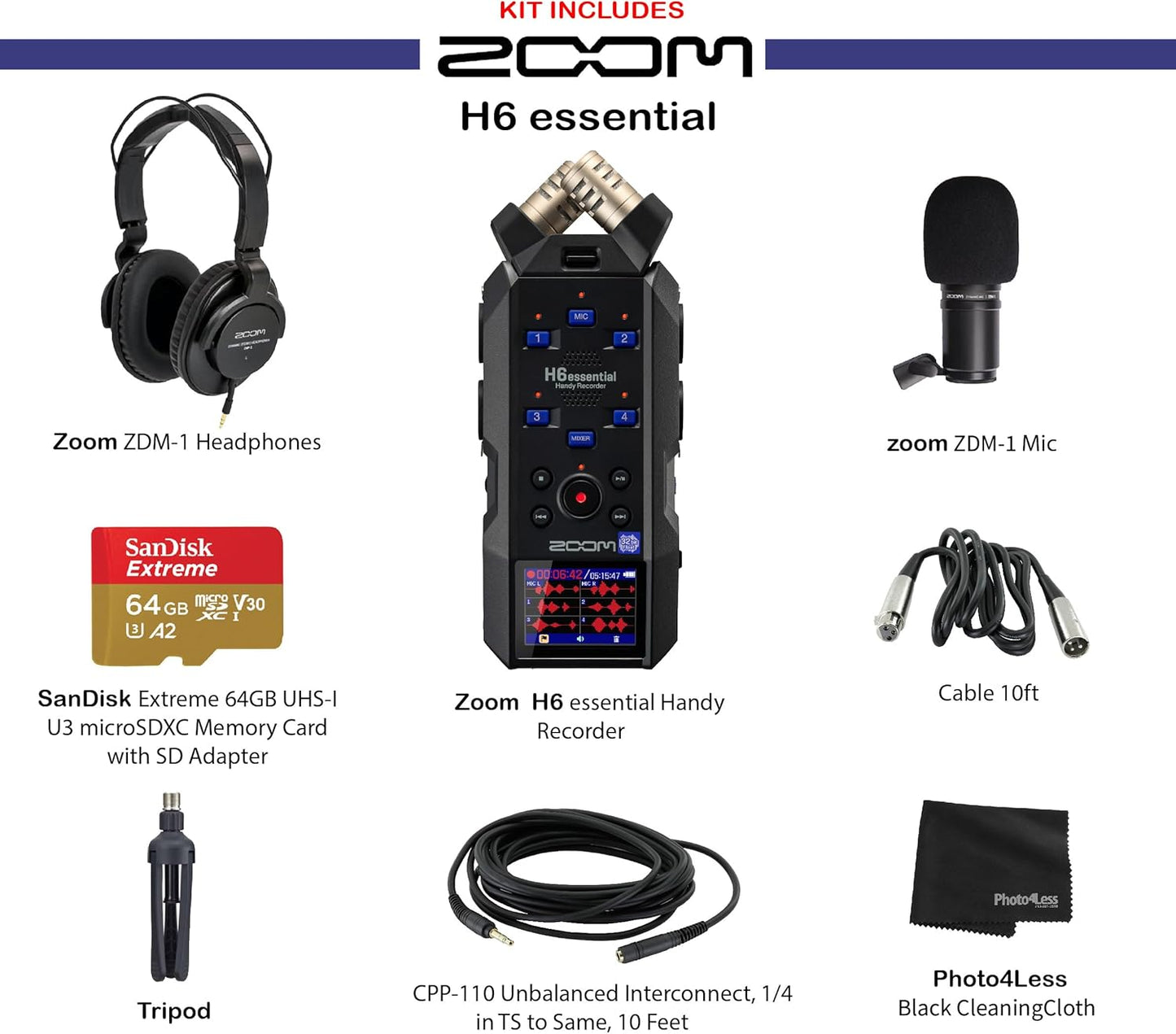Zoom H6essential Portable 6-Track Recorder: 32-Bit Float, USB Audio