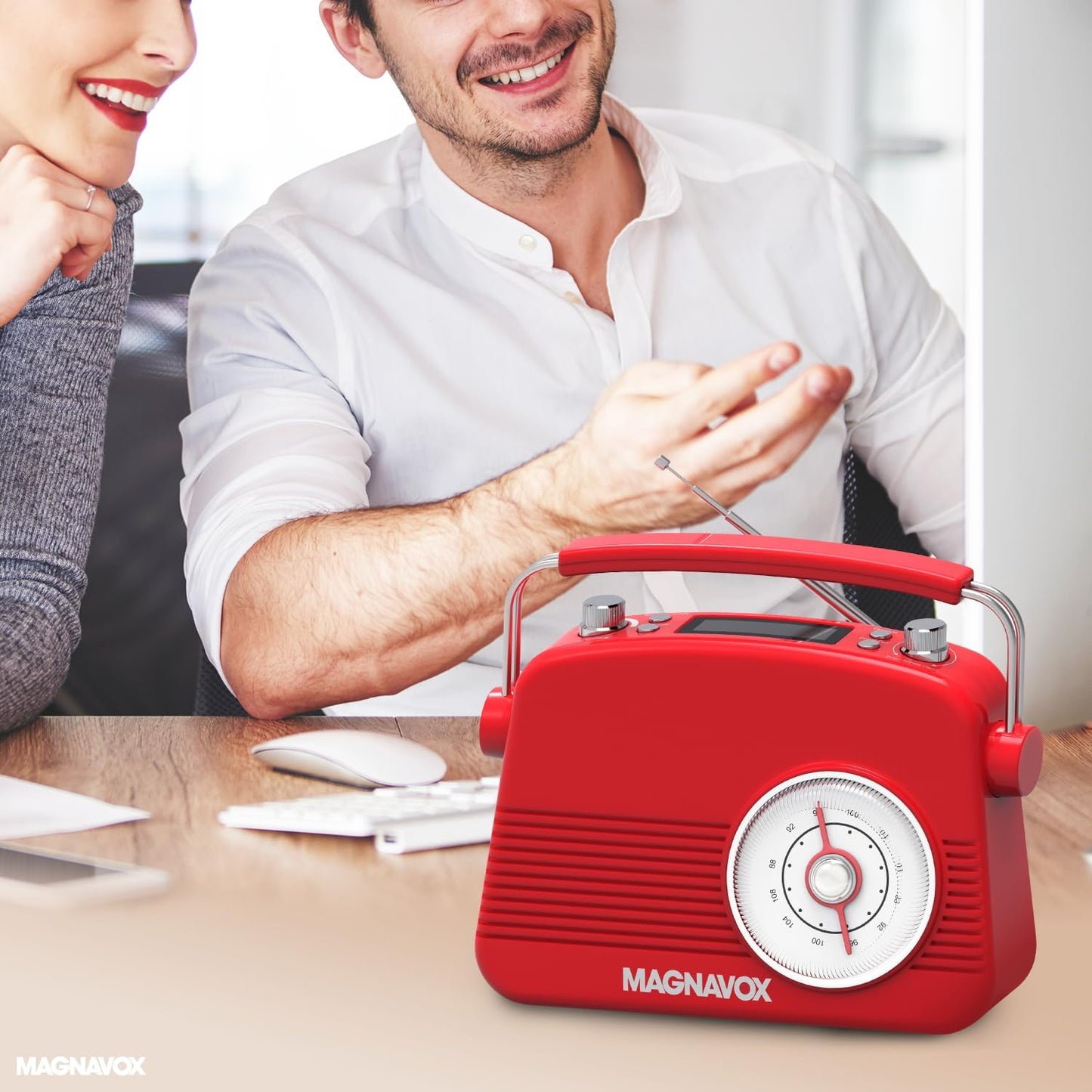 Magnavox 41818-RD Retro Bluetooth Dual Alarm Clock Radio