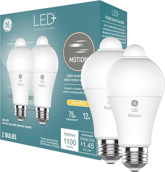GE 93129313 Motion Sensor LED Light Bulbs 2-Pack