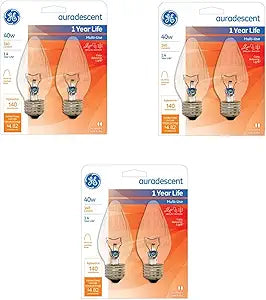GE Lighting 75343 40W Flame Shape Auradescent Bulbs 6-Pack