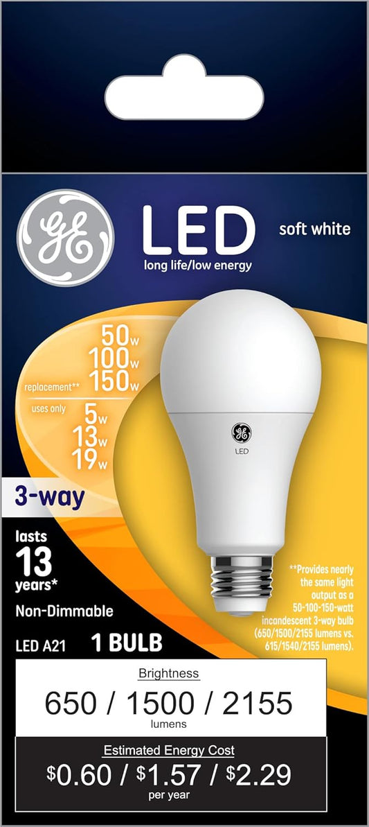GE 93127047 3-Way LED Bulb A19 50/100/150 Watt Equivalent