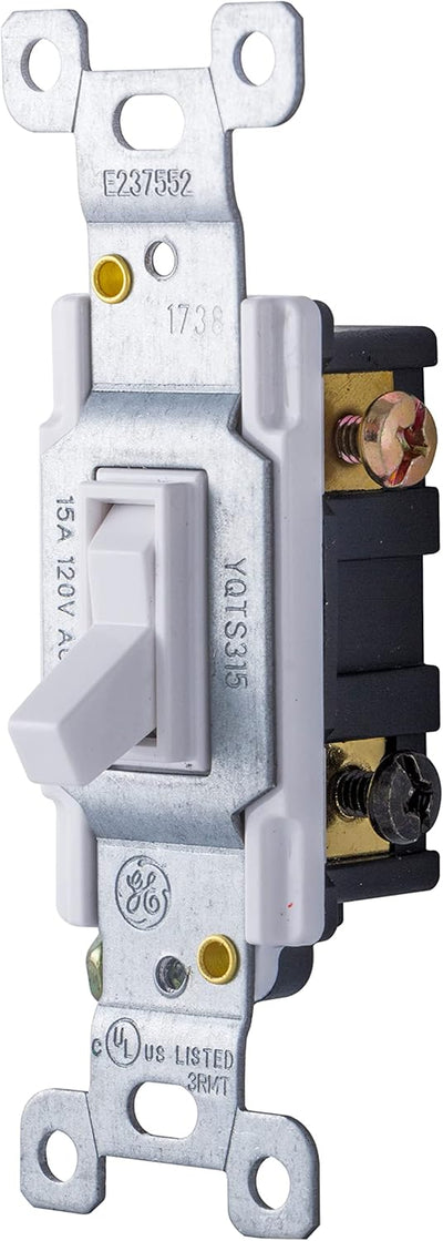 GE 54172 3-Way Grounding Toggle Light Switch, White