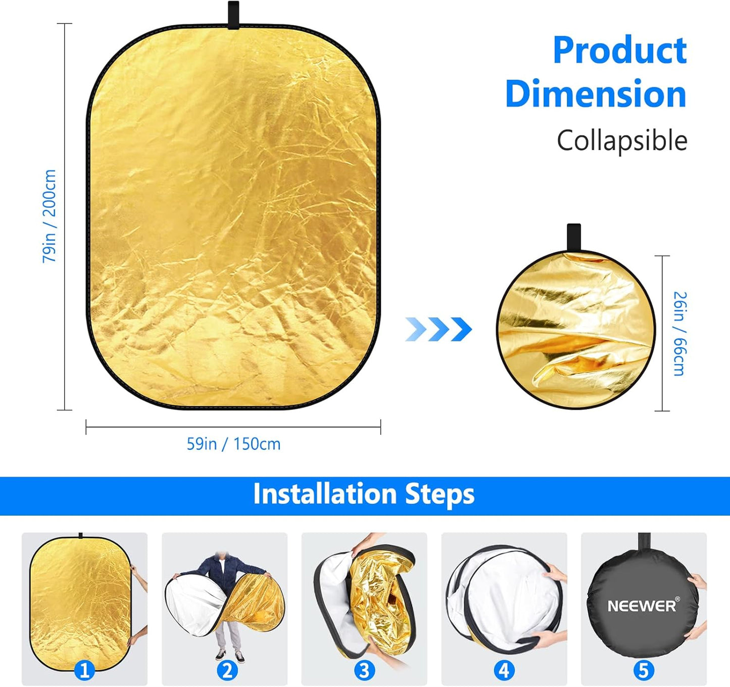 Neewer 10071559 59"x79" 5-in-1 Photography Reflector