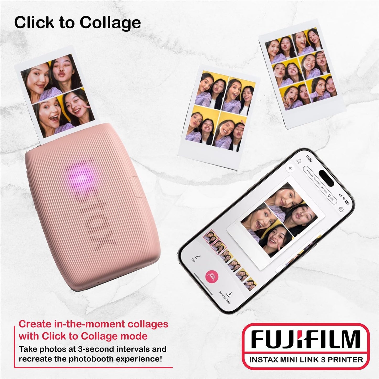 Fujifilm Instax Mini Link 3 Smartphone Printer Bundle Pink