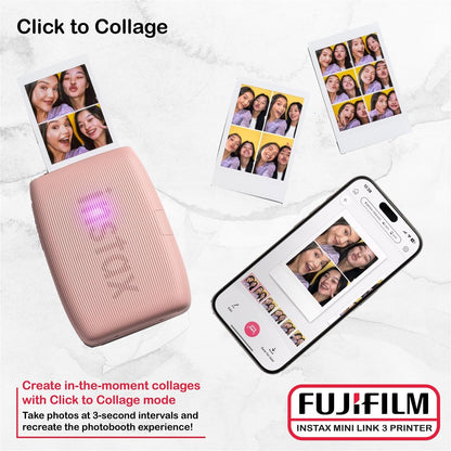 Fujifilm Instax Mini Link 3 Smartphone Printer Bundle Pink