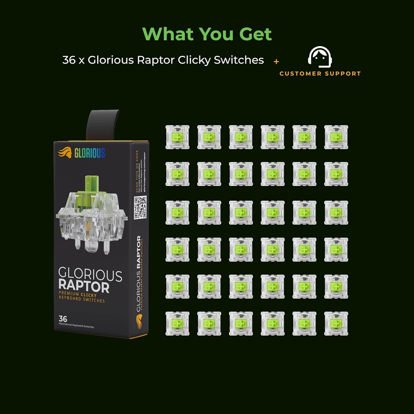 Glorious GLO-SWT-RAPTOR-LUBED Clicky Mechanical Keyboard Switches