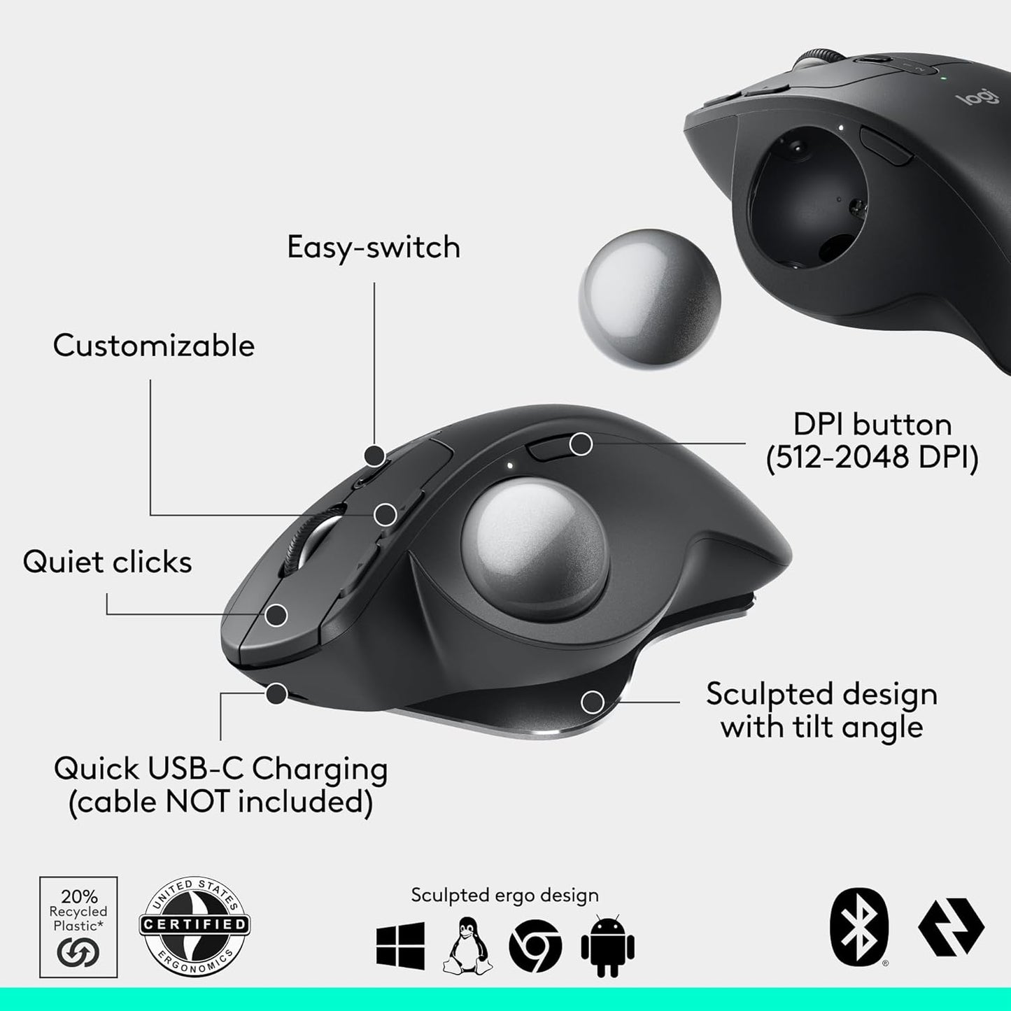 Logitech MX Ergo S Advanced Wireless Trackball Mouse