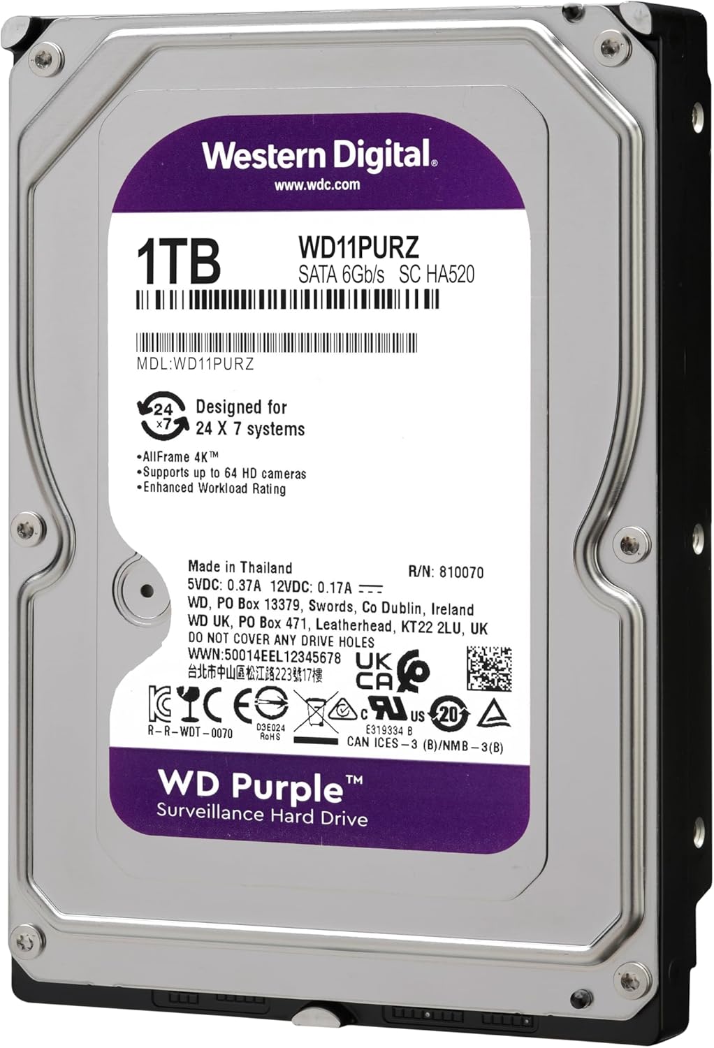 Western Digital WD10PURZ#CR 1TB Surveillance HDD (Renewed)