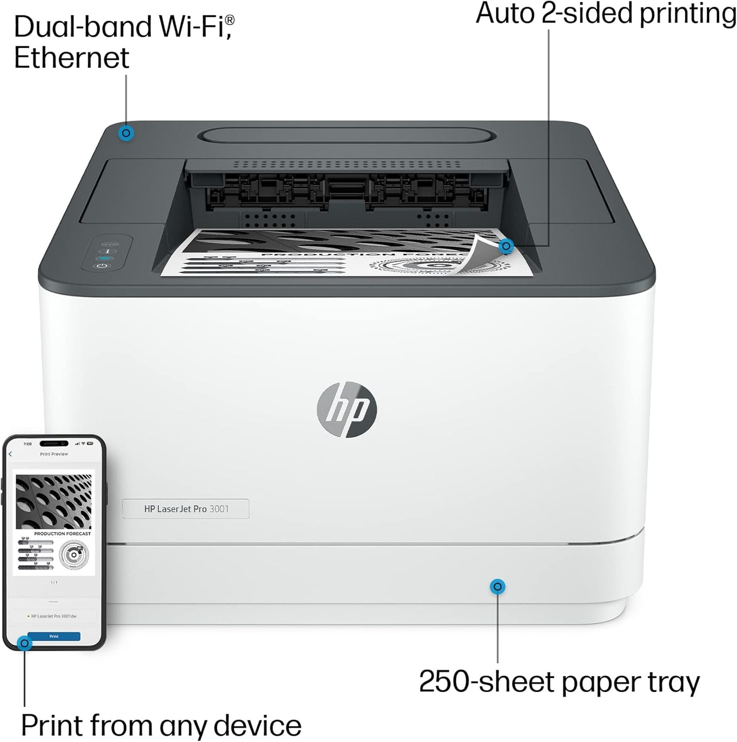 HP 3G65OF LaserJet Pro 3001dw Wireless Printer