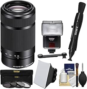 Sony 55-210mm E-Mount Lens Kit: Flash, Soft Box, Filters