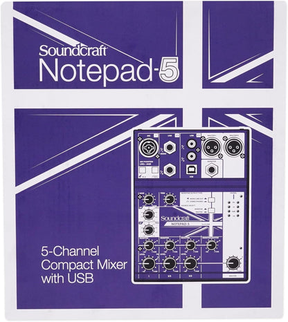 Soundcraft Notepad-5 Podcast Mixer Bundle - Mic, Headphones, Stand