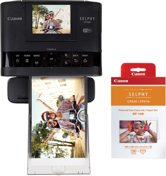 Canon CP1300 Photo Printer Bundle, Wireless Compact, Black