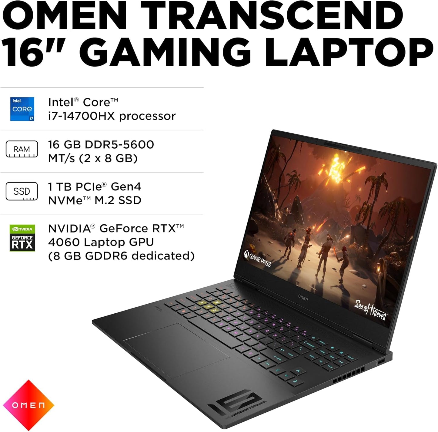 HP A5RA4UA#ABA OMEN Transcend 16" Gaming Laptop RTX 4060