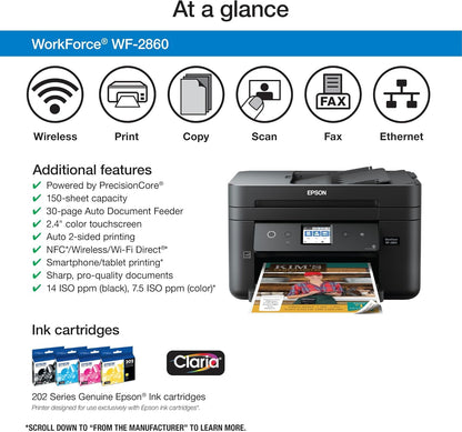 Epson C11CG28201 Workforce WF-2860 All-in-One Wireless Color Printer