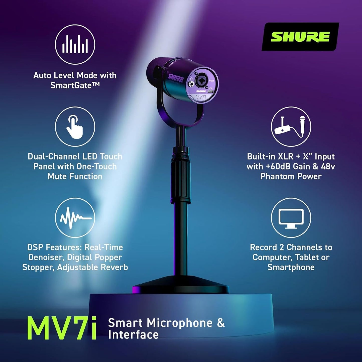 Shure MV7i Smart USB/XLR Podcast Microphone
