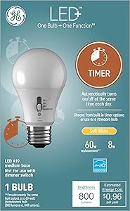 GE 93127245 LED+ Timer Light Bulb A19 Soft White