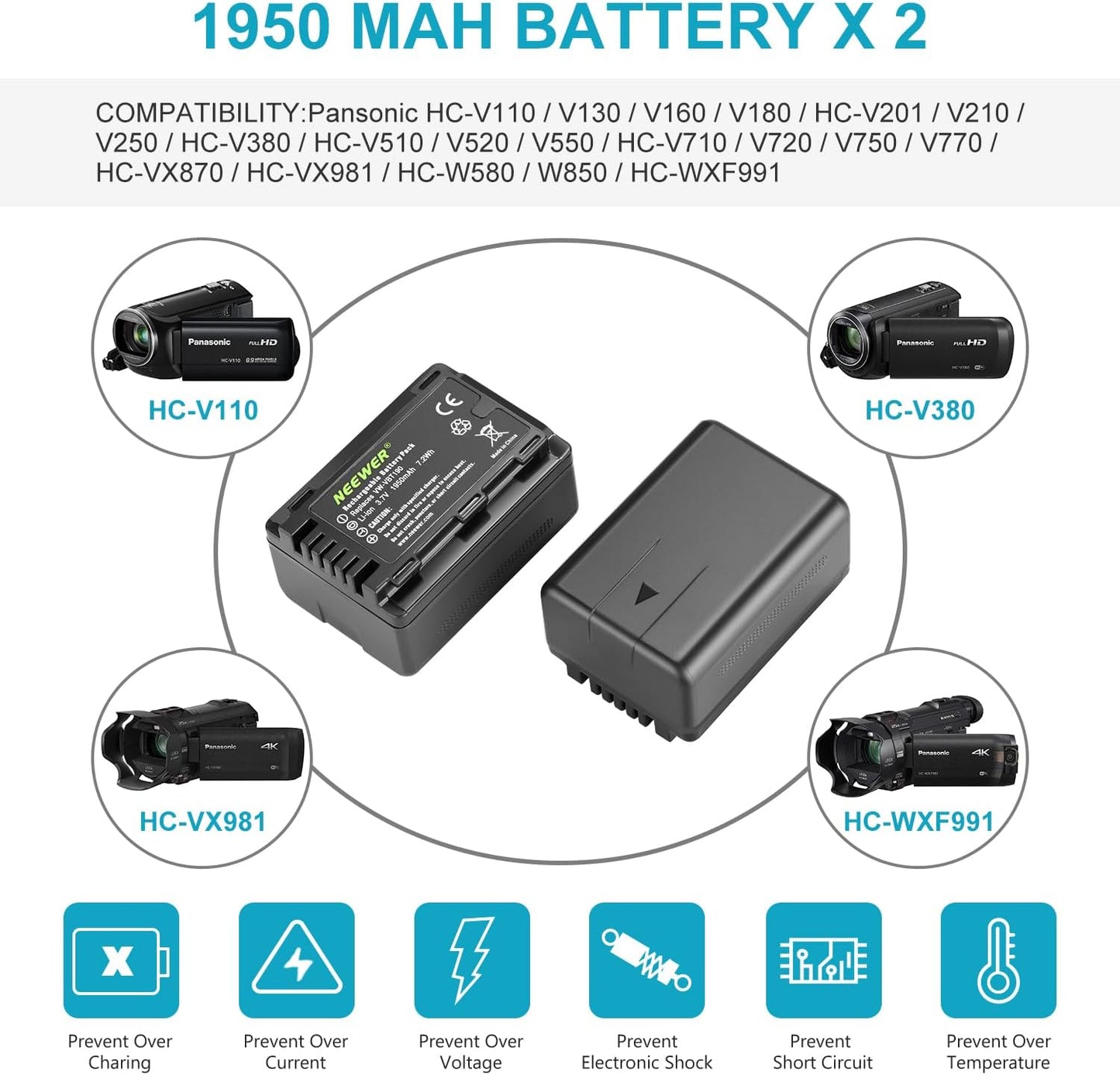 Neewer VW-VBT190 Battery & Dual USB Charger Kit