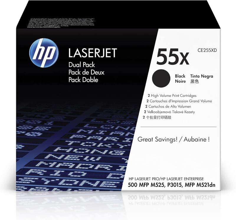 HP CE255XD 55X High-Yield Black Toner - 2-Pack — main product image