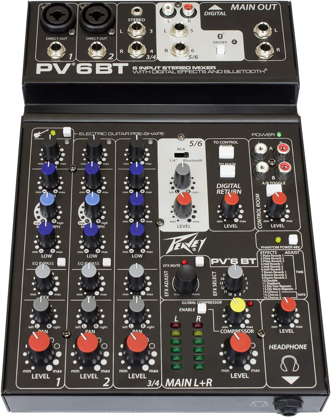 Peavey PV6BT 6-Channel Compact Mixer with Bluetooth