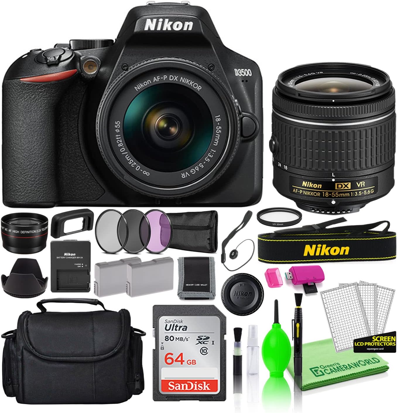 Nikon 1590-GR D3500 18-55mm Lens Deluxe Bundle
