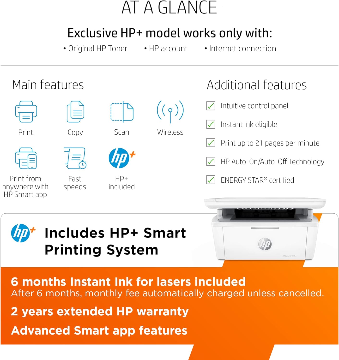 HP New Version HP+, M140we LaserJet MFP Wireless Printer