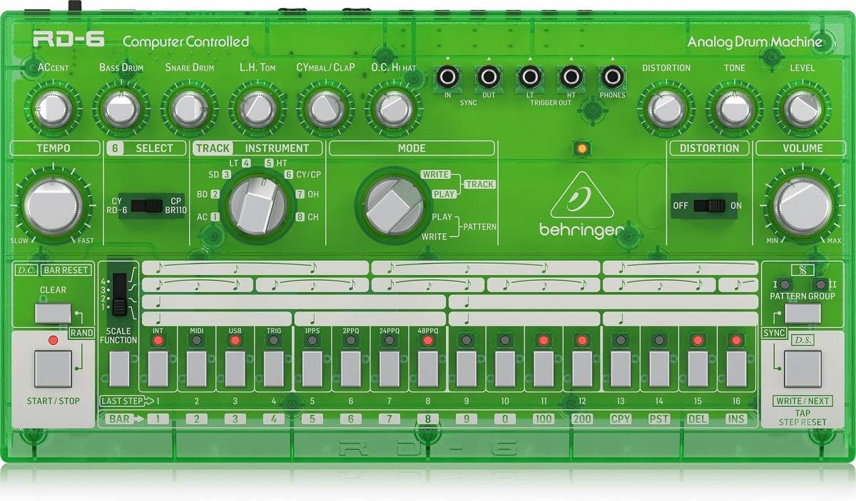 Behringer 000-EE304-00010 RD-6-LM Analog Drum Machine - Lime Translucent
