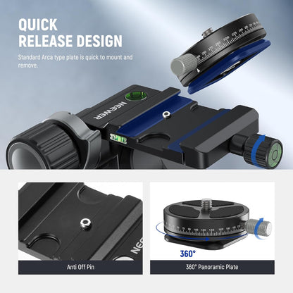 Neewer TH16 3-Way Geared Tripod Head Arca Plate