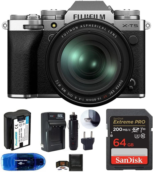 Fujifilm X-T5 Mirrorless Camera with 16-80mm Lens Bundle - Silver