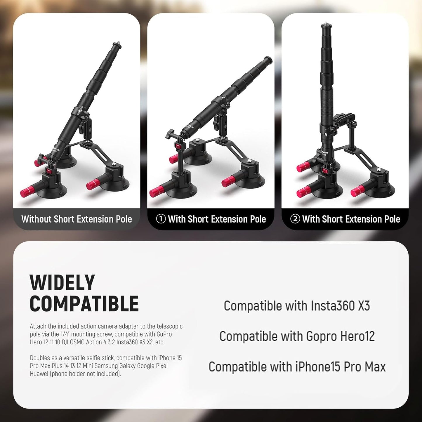 Neewer CA065 Triple Suction Cup Car Mount Kit