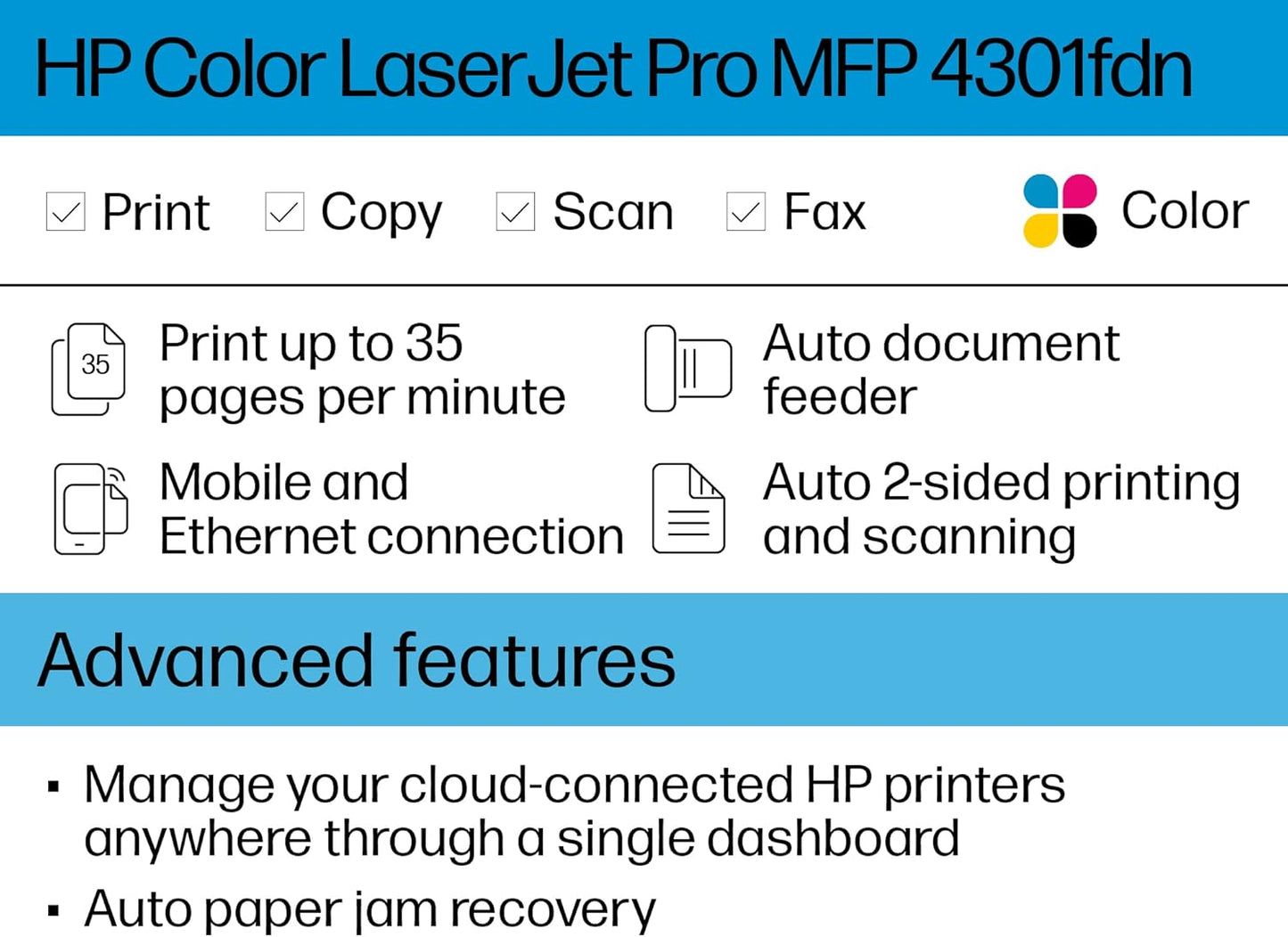 HP Color LaserJet Pro MFP 4301fdn Renewed Printer