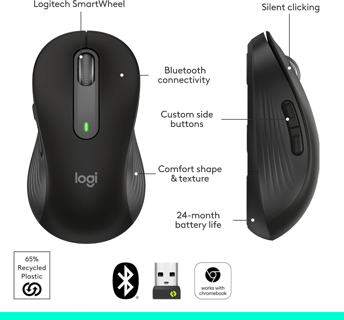 Logitech 910-006265 Signature M650L Wireless Mouse - Large, Black