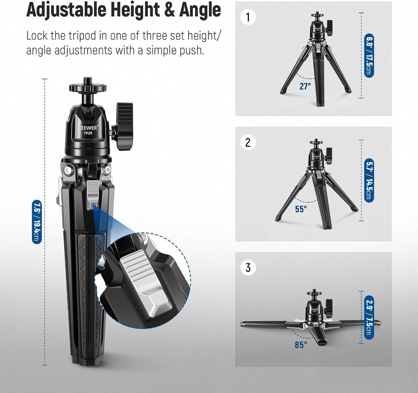 Neewer TP29 Mini Table Tripod: 360° Ball Head, Portable Camera Stand