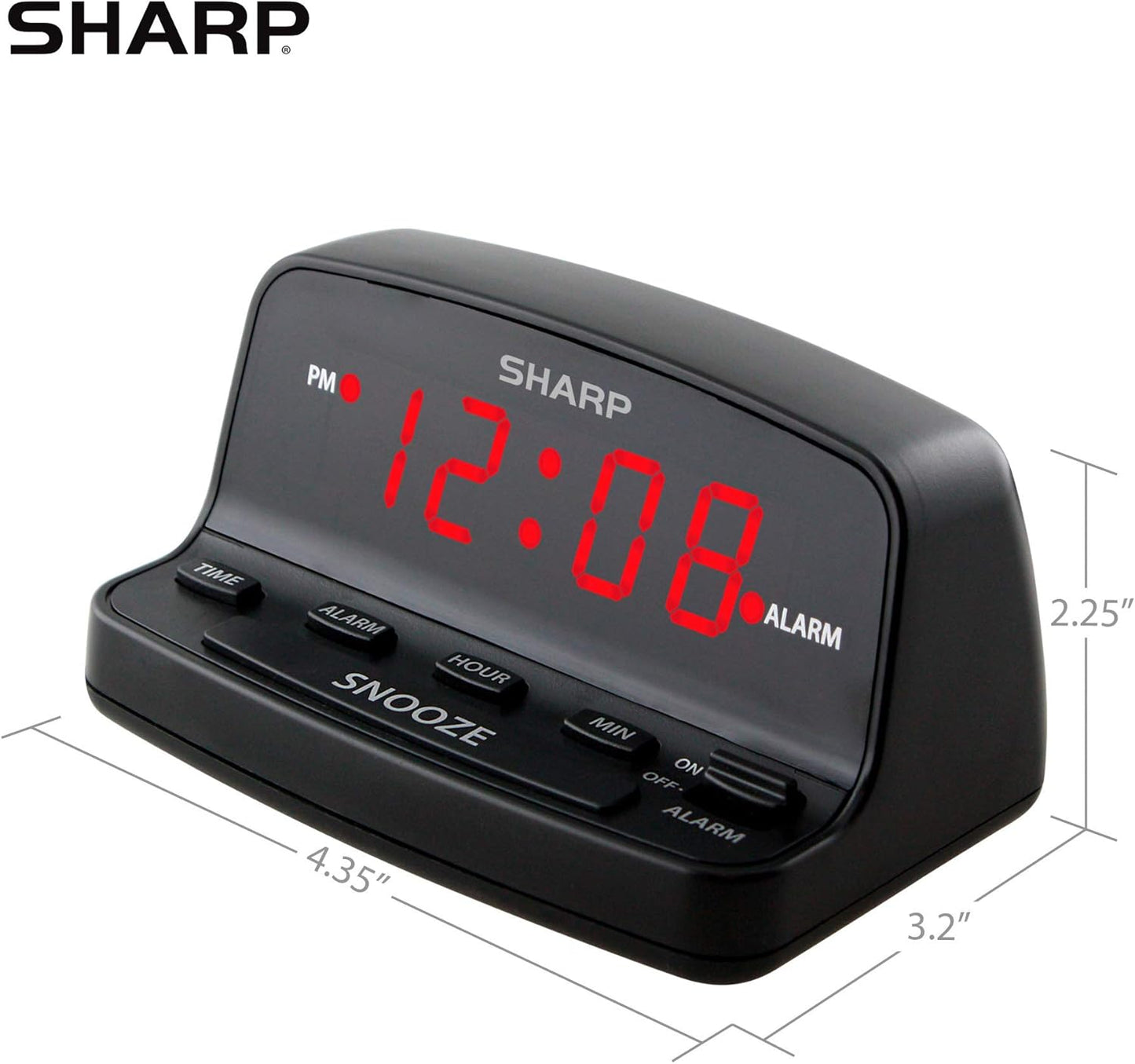 Sharp Digital Alarm Clock Red LED Display Keyboard Controls