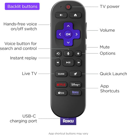 Roku RCB1R Voice Remote Pro (2nd Ed.) Rechargeable