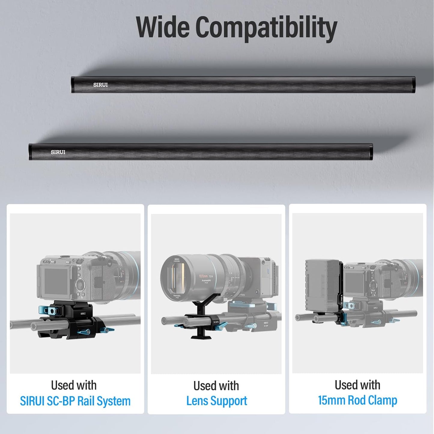 Sirui AM-CR300 15mm Carbon Fiber Rods 12inch Camera Rail