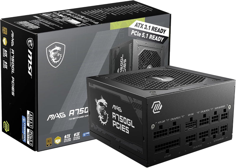 MSI MAG A750GL PCIE5 750W 80+ Gold ATX 3.1 PSU — main product image