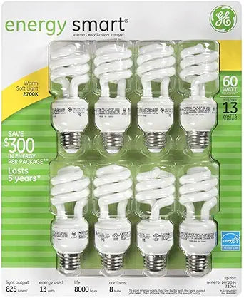 GE CA383330S 13-Watt Energy Smart CFL Light Bulbs 8-Pack