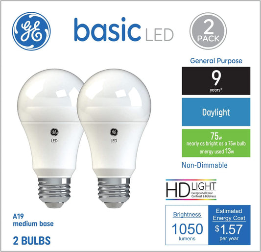 GE 37019 75W Daylight LED Light Bulbs 2-Pack